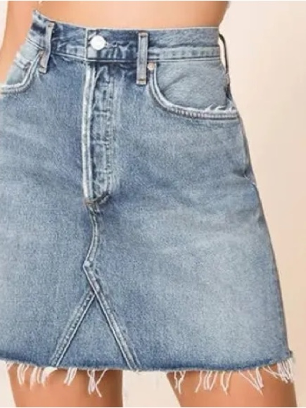 AGOLDE Ada High Rise Denim Mini Skirt Washed Blue Frayed Hem A125-1157 $168 MSRP
